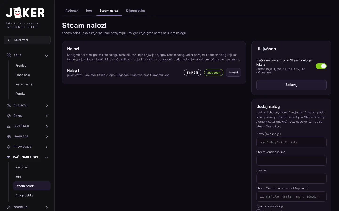 Steam account pool for an internet cafe with live Steam Guard codes