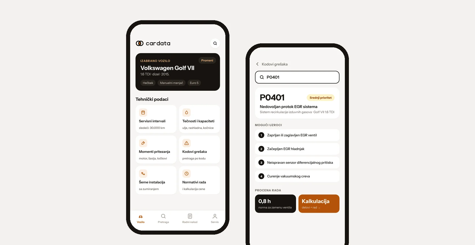 Nostro Cardata mobile screens