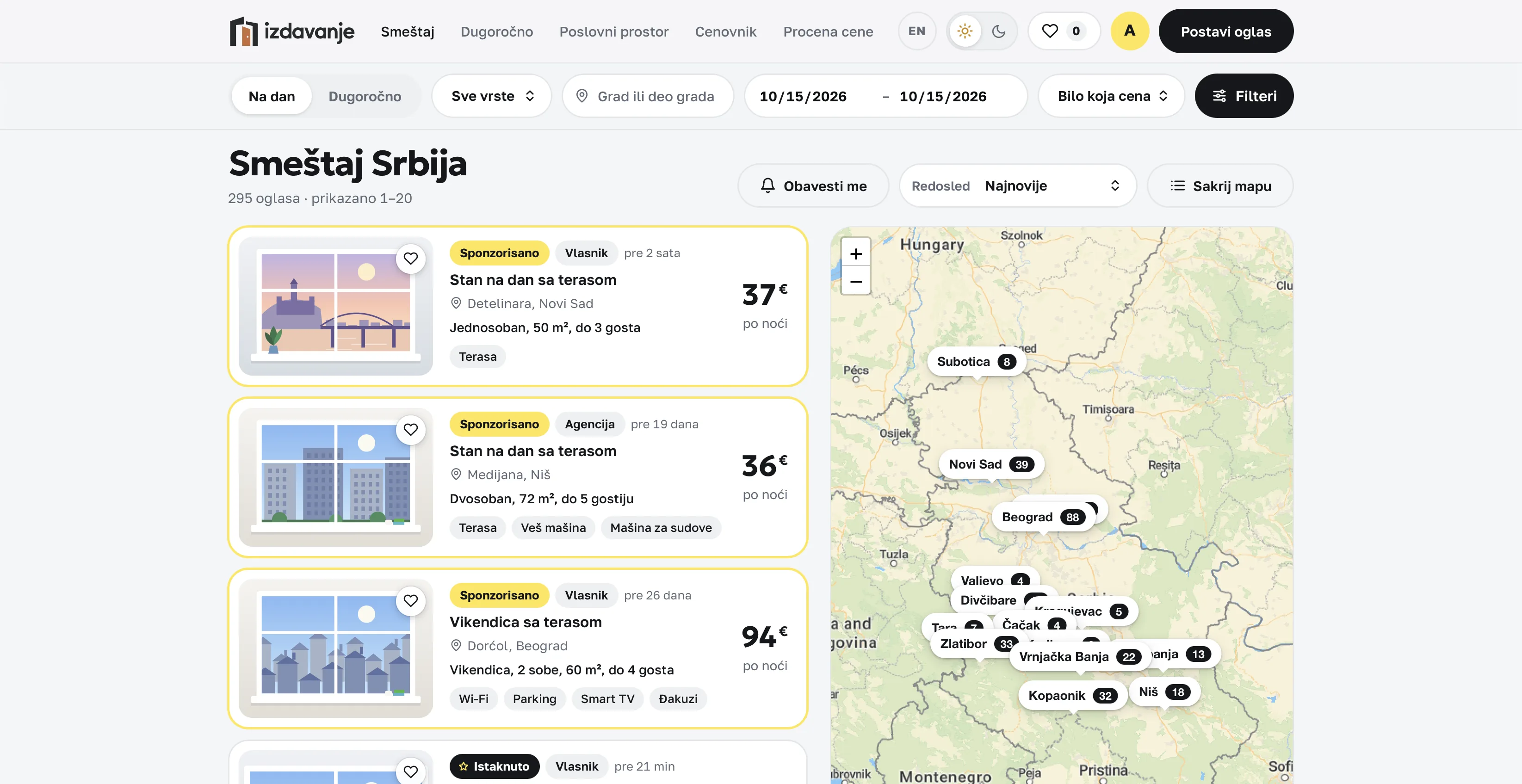 izdavanje.com search results with map